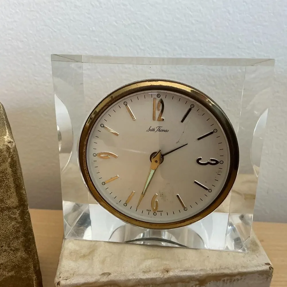 Vintage Seth Thomas Solitaire No 0787 Lucite Alarm Clock w Box As Is Not Wrkng